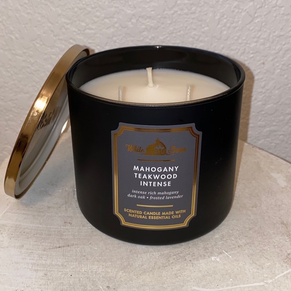 MAHOGANY TEAKWOOD INTENSE Bath & Body Works White Barn 3-wick Scented Candle - Picture 2 of 4